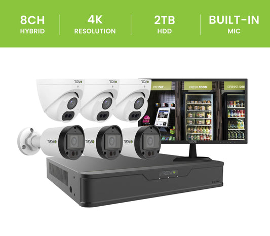 REVO ULTRA 4K Hybrid 8-Channel Surveillance System with 6 Cameras, 2TB Storage, 22-€™-€™ LED Monitor and Remote Access