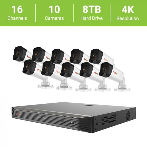 Revo 16-Channel True 4K SMART NVR HD Security System with 8TB HDD and 10 x 4K Bullet Cameras