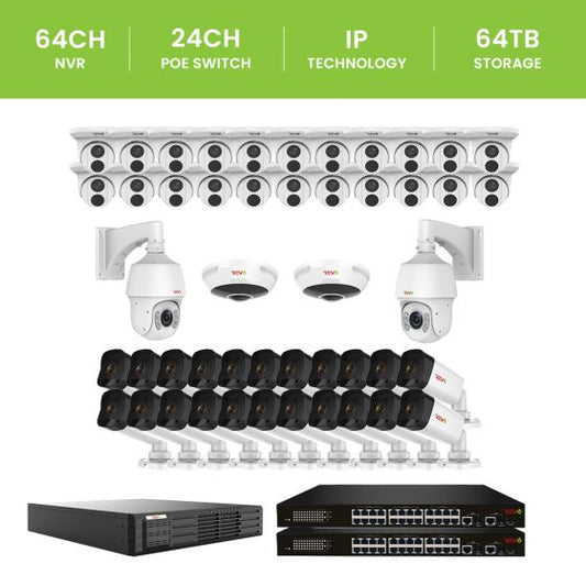 Revo Ultra Plus 64CH Commercial Grade NVR Surveillance System with 48 Security Cameras