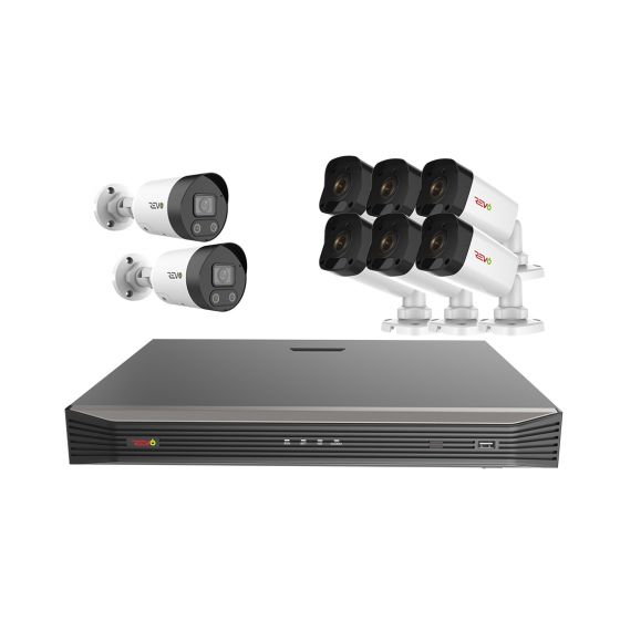 Revo 16Ch 4K Security System - 3TB HDD, 6 x 4K Bullet Cameras and 2 x 4K Active Deterrence Bullet Cameras with Two Way Audio