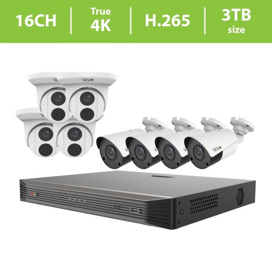 Revo 16 Channel 3TB HDD True 4K SMART NVR HD Surveillance System with 8 x 4K HD Indoor/Outdoor Cameras