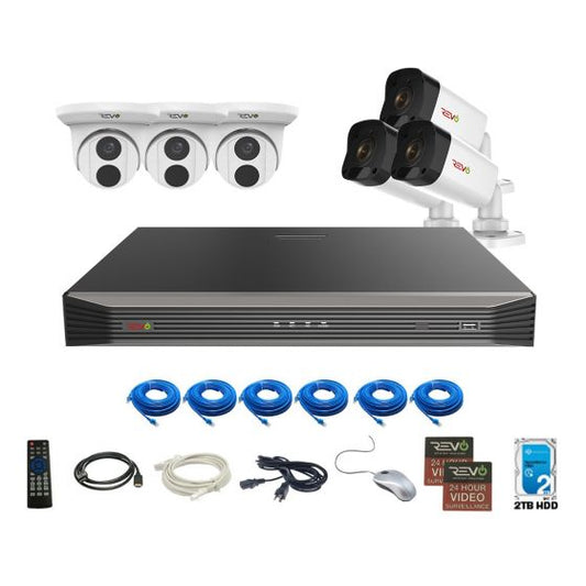 Revo 8Ch 4K Security System - 2TB HDD, 3 x 4K Bullet Cameras and 3 x 4K Turret Cameras