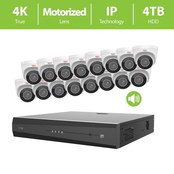 REVO ULTRA PLUS 16CH 4K NVR, 4TB, 16x 4K Motorized Lens Audio Capable Cameras