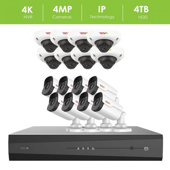 Revo Ultra Plus 16 Ch. IP NVR, 4TB HDD, 16x 4MP Audio Capable IP Cameras - Remote Access via Smart Phone, Tablet, PC & MAC