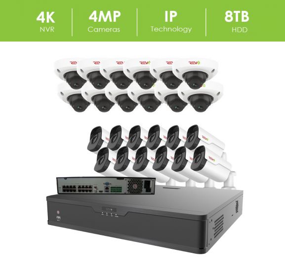 Revo Ultra Plus 32 Ch. 4K NVR, 8TB HDD, 24x 4MP Audio Capable IP Cameras - Remote Access via Smart Phone, Tablet, PC & MAC