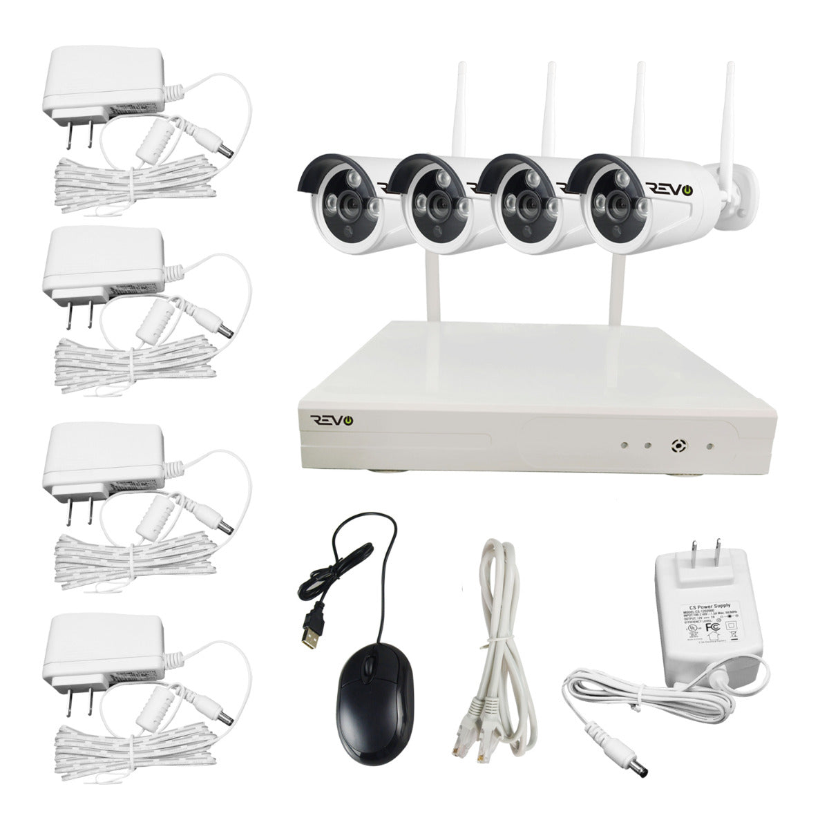 REVO Wireless Camera System: 4-Channel NVR System, HD Bullet