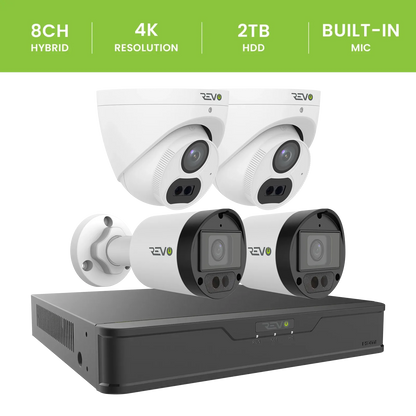 REVO ULTRA 4K Hybrid 8-Channel Surveillance System with 4x cameras, 2TB Storage, and Remote Access