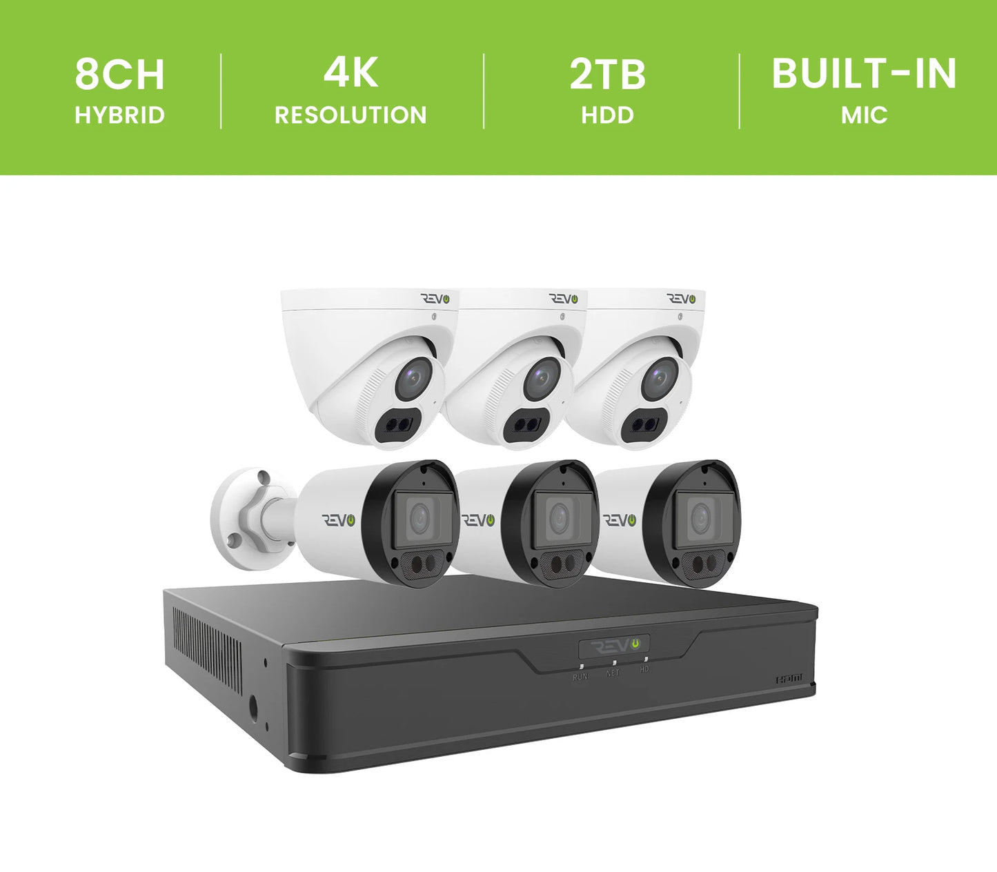 REVO ULTRA 4K Hybrid 8-Channel Surveillance System with 6 Cameras, 2TB Storage, and Remote Access