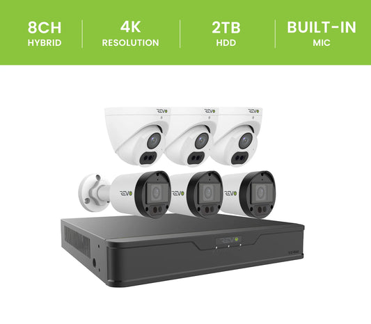 REVO ULTRA 4K Hybrid 8-Channel Surveillance System with 6 Cameras, 2TB Storage, and Remote Access
