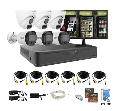 REVO ULTRA 4K Hybrid 8-Channel Surveillance System with 6 Cameras, 2TB Storage, 22-€™-€™ LED Monitor and Remote Access