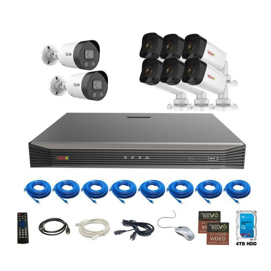 Revo 16Ch 4K Security System - 3TB HDD, 6 x 4K Bullet Cameras and 2 x 4K Active Deterrence Bullet Cameras with Two Way Audio