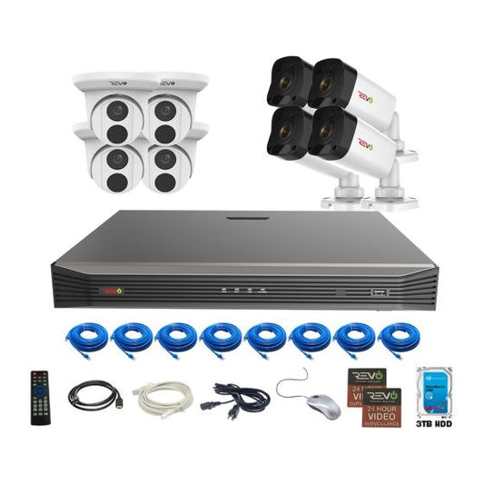 Revo 16Ch 4K Security System - 3TB HDD, 4 x 4K Bullet Cameras and 4 x 4K Turret Cameras