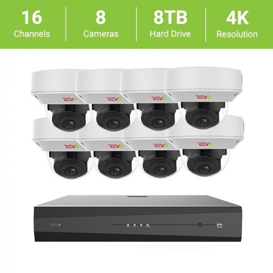 Revo Ultra Plus 16-Channel 4K NVR Smart Security System with 8TB HDD and 8 x 4K Motorized Lens Dome Cameras