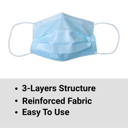Protective 3-Layer Soft Elastic Disposable Face mask - 50 pack